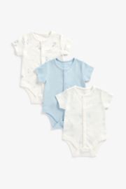 Mothercare Blue Popper Organic Cotton Bodysuits - 3 Pack