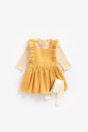Mothercare Cord Pinny Dress, Bodysuit And Tights Set