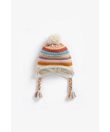 Mothercare Striped Fleece-Lined Knitted Trapper Hat