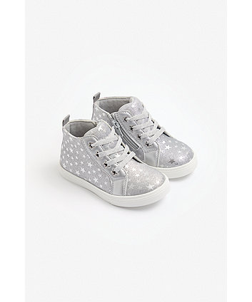 Mothercare First Walker Silver Star Hi-Top Trainers
