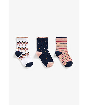 Mothercare Spot And Stripe Socks - 3 Pack