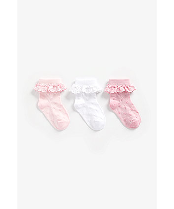 Mothercare Pink And White Frill Socks - 3 Pack