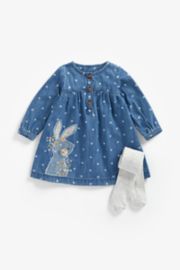 Mothercare Denim Rabbit Dress And Tights Set
