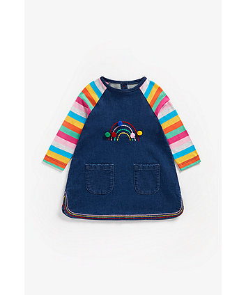 Mothercare Denim Dress With Rainbow Sleeves