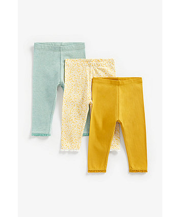 Mothercare Ditsy, Mustard And Green Leggings - 3 Pack