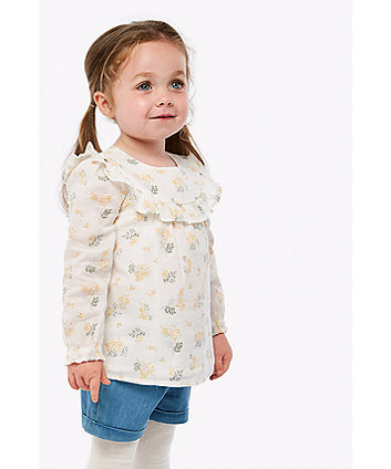 Mothercare Floral Blouse, Denim Shorts And Tights Set