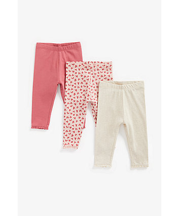 Mothercare Heart, Oatmeal And Pink Leggings - 3 Pack