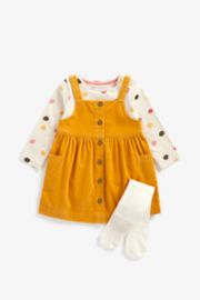 Mothercare Mustard Pinny Dress, T-Shirt And Tights Set