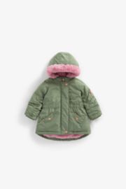 Mothercare Khaki Parka With Pink Faux-Fur Lining