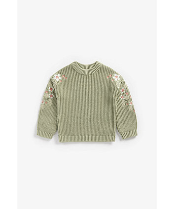 Mothercare Khaki Embroidered Knitted Jumper