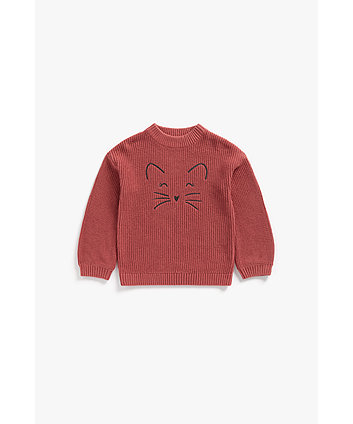 Mothercare Pink Cat Knitted Jumper