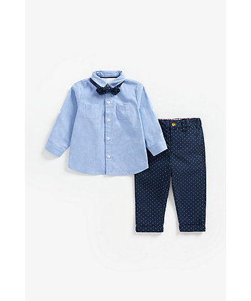 Mothercare Chambray Shirt, Spot Trousers And Bow Tie 3-Piece Set