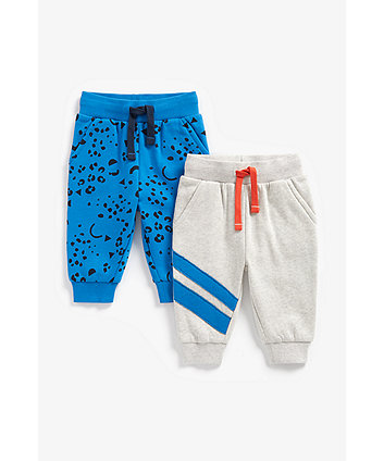 Mothercare Grey Stripe And Blue Animal-Print Joggers - 2 Pack