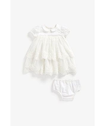 Mothercare Broderie Tiered Dress And Knickers Set