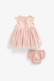 Mothercare Pink Dobby Dress And Knickers Set