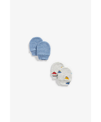 Mothercare Dino And Stripe Mitts - 2 Pack