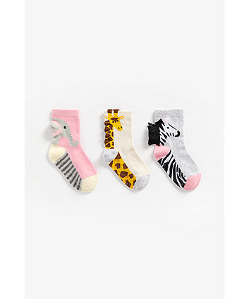 Mothercare Safari Socks With Slip-Resist Soles - 3 Pack